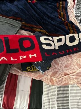 Ralph Lauren Polo Sport Red, Navy & Cream Knit Scarf